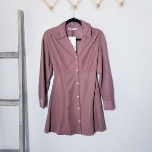 NWT ZARA DARK MAUVE BUTTON DOWN CORDUROY DRESS SIZE XS